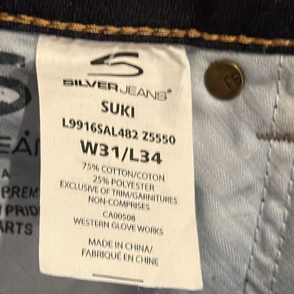 Silver Jeans Womens 31x34 Suki Mid Rise Boot Cut Dark Wash - Picture 11 of 12